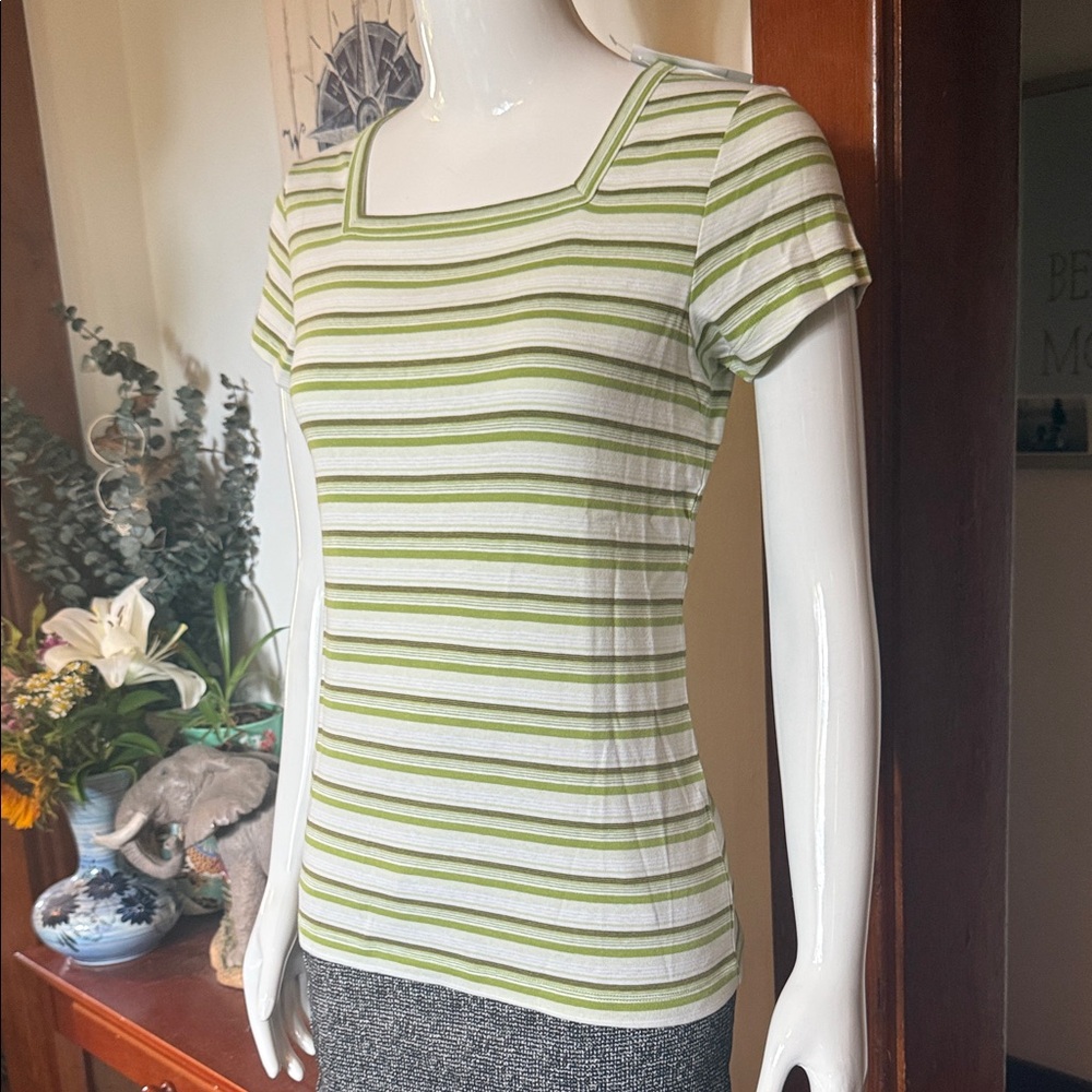 NWT northern reflections size small cotton Striped Green and White Women's Top